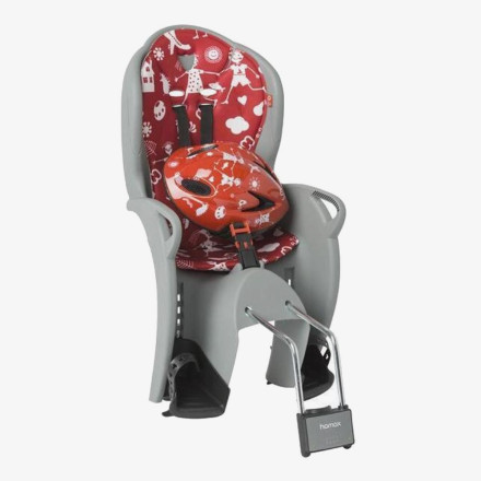 Комплект HAMAX Kiss Safety Package Велокресло детское заднее Kiss на подседельную трубу серое/красная подкладка с рисунком+шлем красный с рисунком