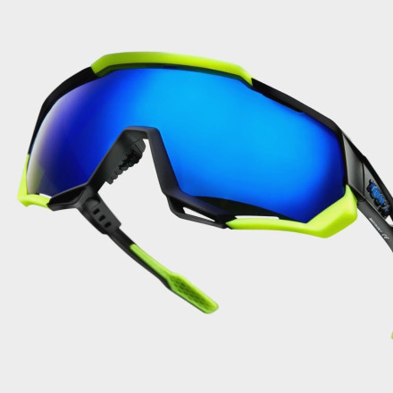 Велосипедные очки Ride 100% SPEEDTRAP - Soft Tact Black/Neon Yellow - Blue Mirror Lens, Mirror Lens